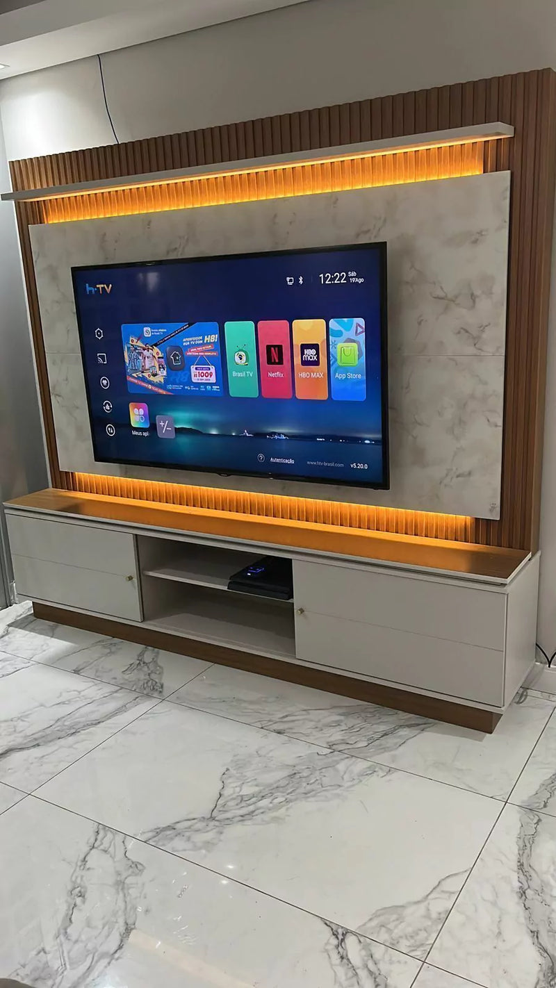 Home ripado para TV de 75" com duas portas de correr 2036 cor 01 Flex